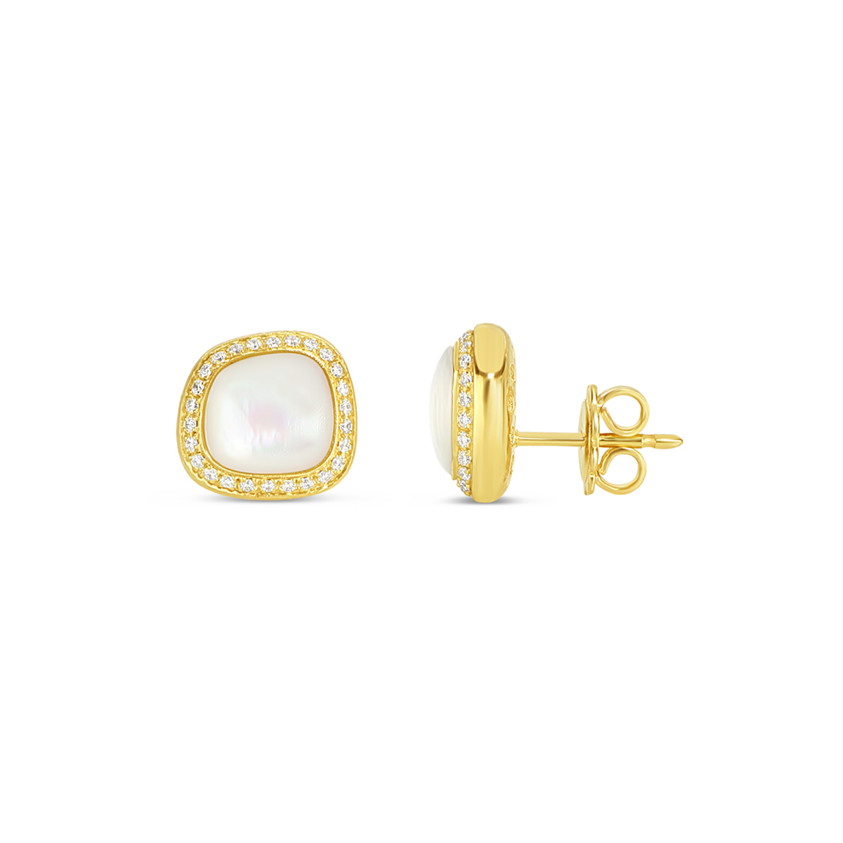 Yellow gold earrings with diamonds and white gems