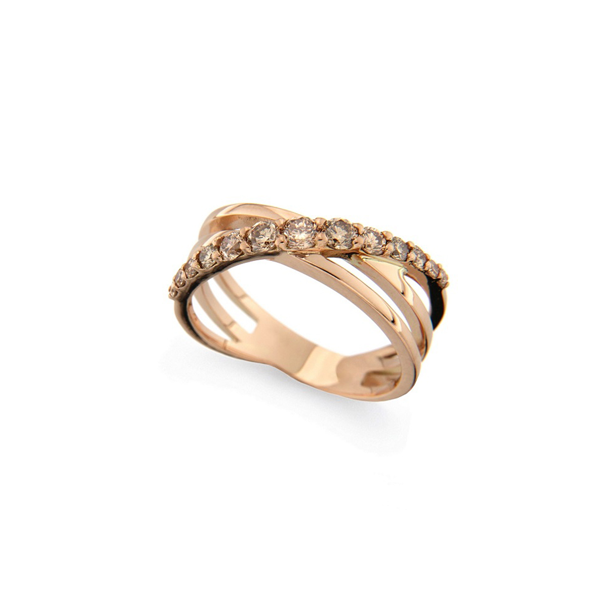 18 K Rose Gold Criss-Cross Ring with Brown Diamonds