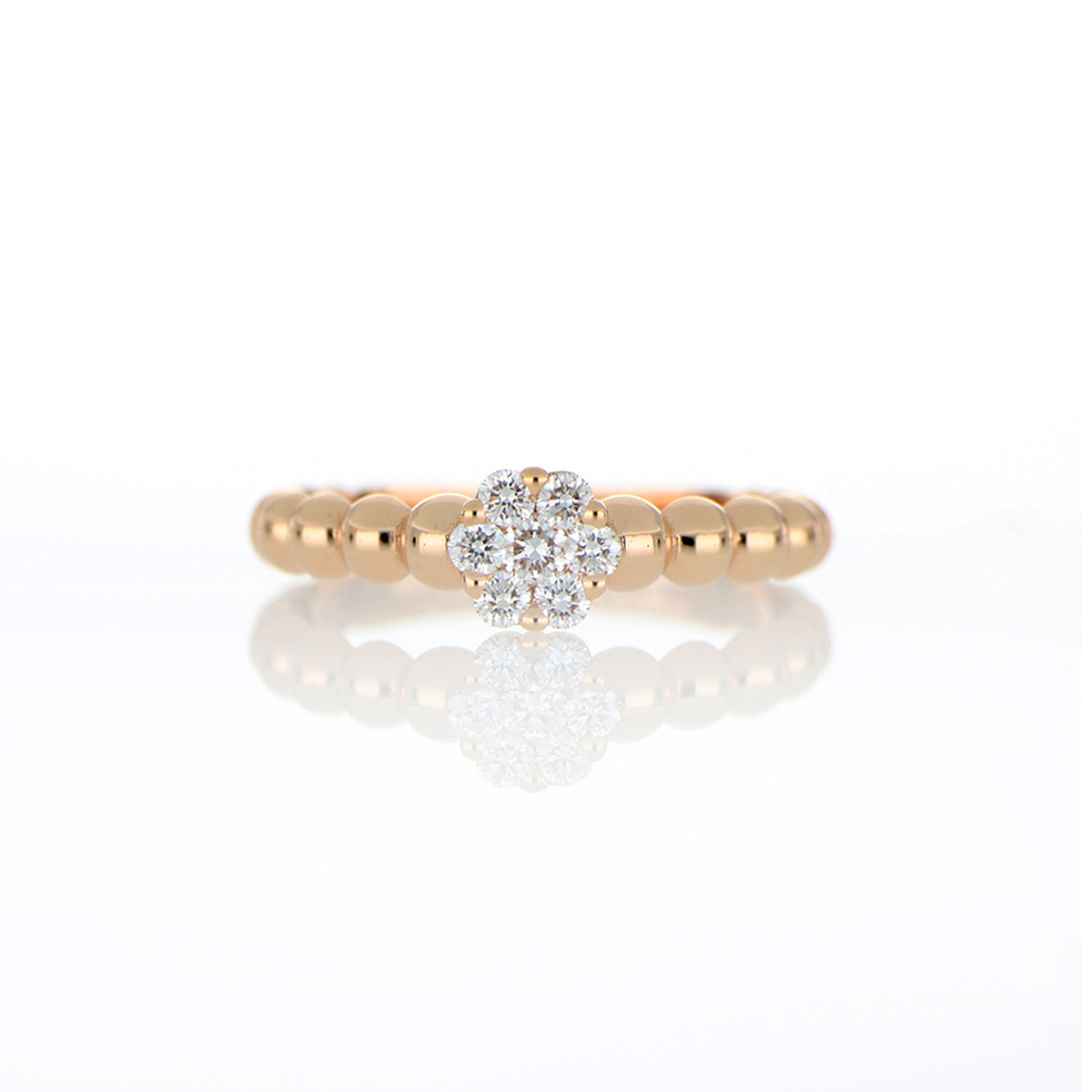 18 K Rose Gold Dotted Ring with Diamond Flower 