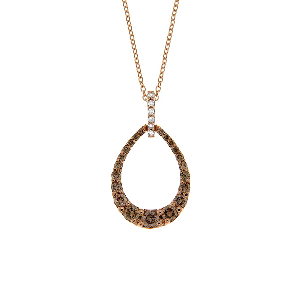 18 K Rose Gold Large Teardrop Pendant with White and Brown Diamonds