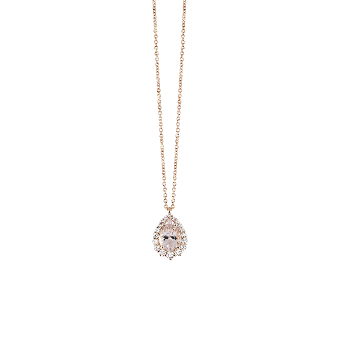 18 K Rose Gold Morganite Teardrop Pendant Necklace