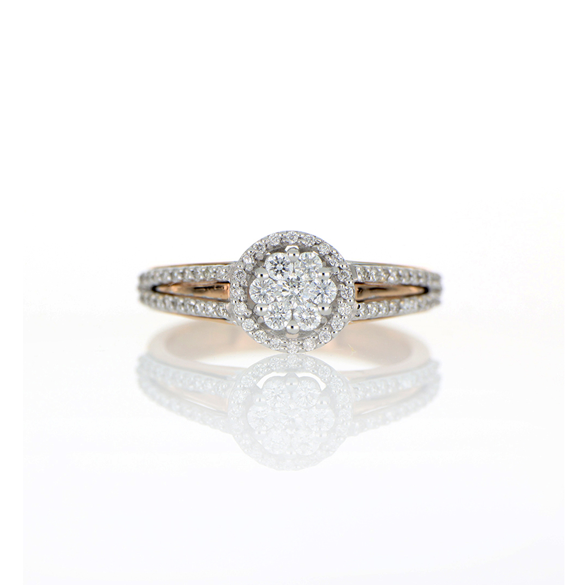18 K White and Rose Gold Diamond Flower Ring