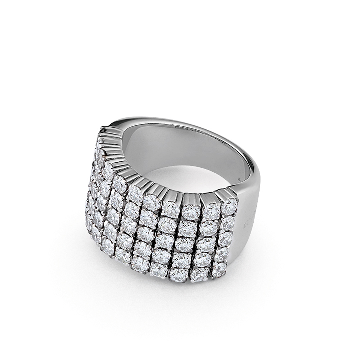 18 kt White Gold Ring with rigid shank and soft 5-row mesh