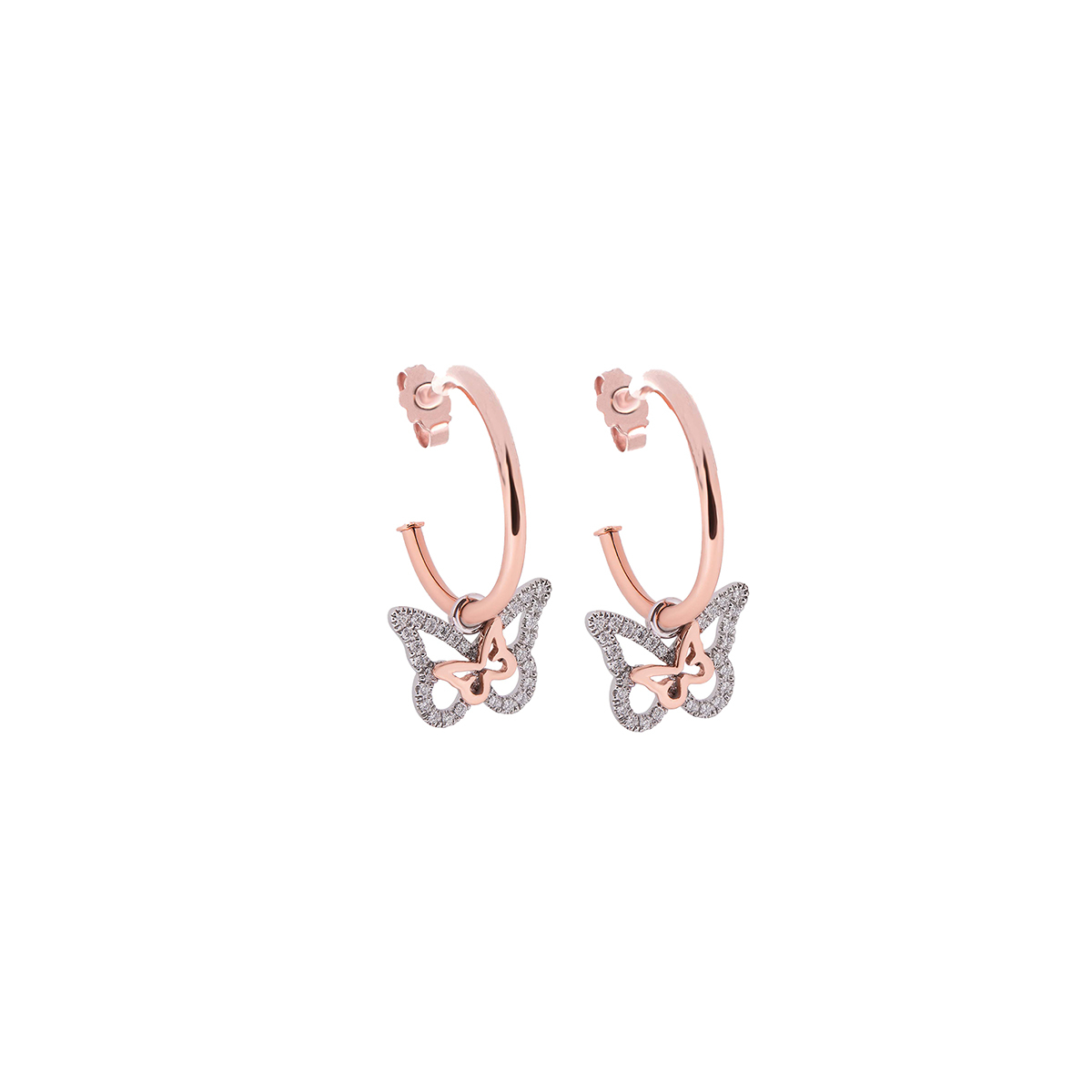 Butterfly Diamond Outline Hoop Earrings in 18K Rose Gold