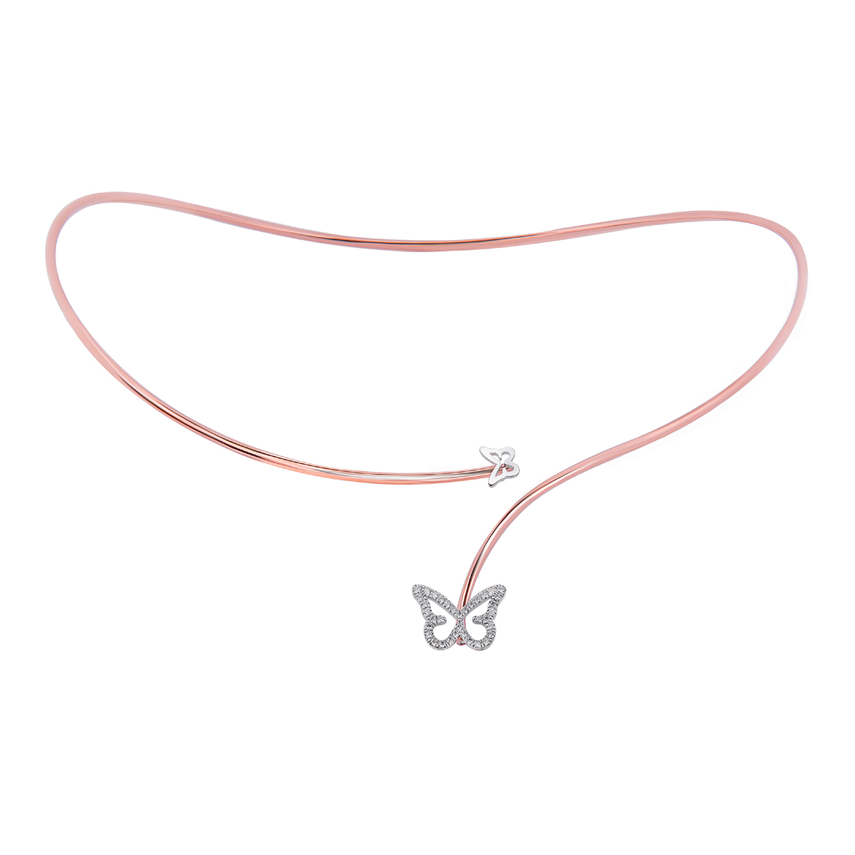 Butterfly Diamond Outline Open Collar Choker Necklace in 18K Rose Gold