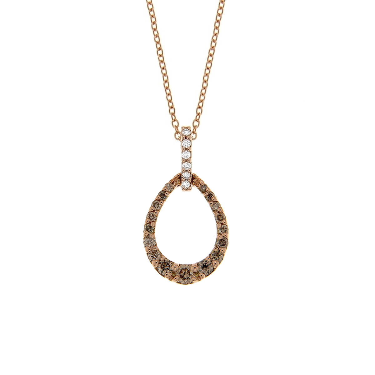 Small Drop Pendant in 18 kt rose gold with white and brown diamonds