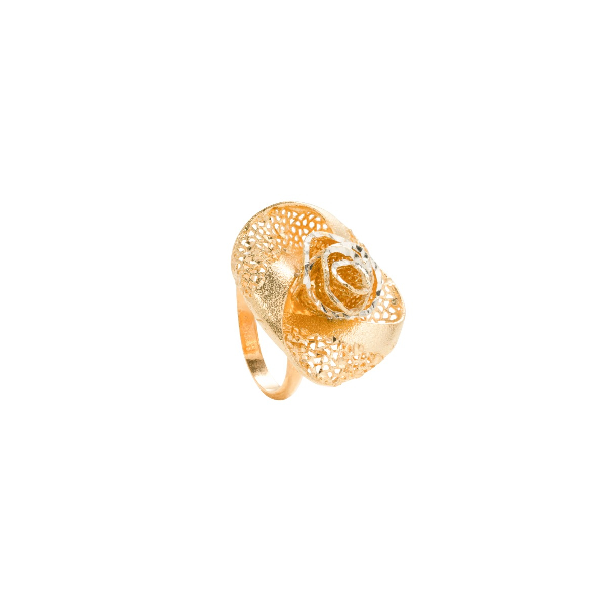 Single Rose Ring in Yellow Silver