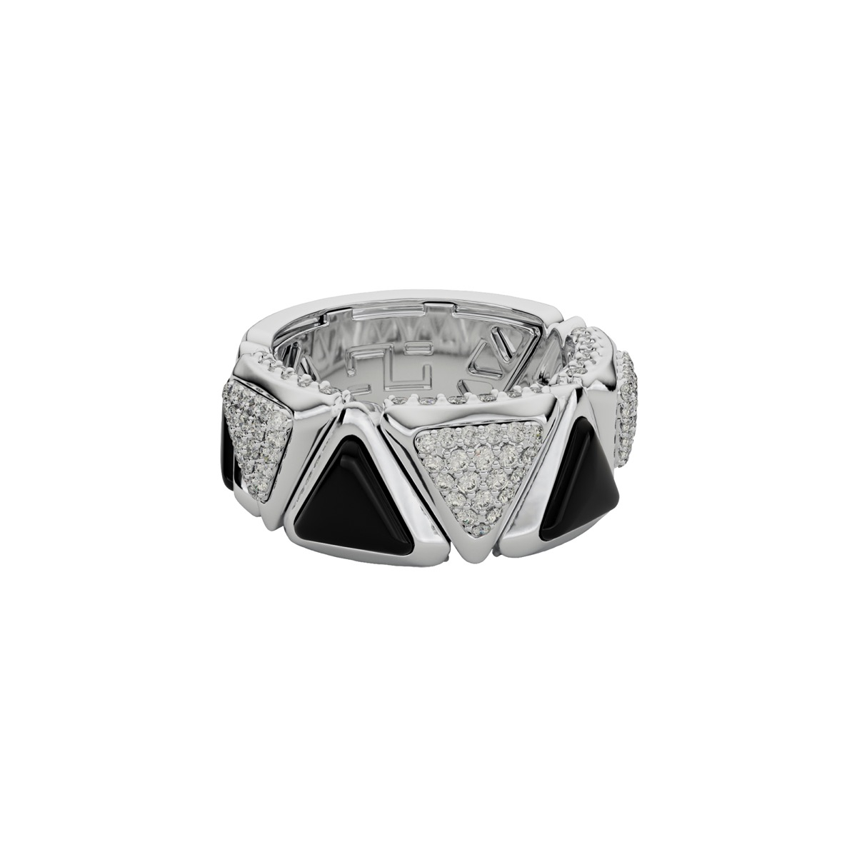 Ring Mirror Exquisite White Gold Onix and Diamonds