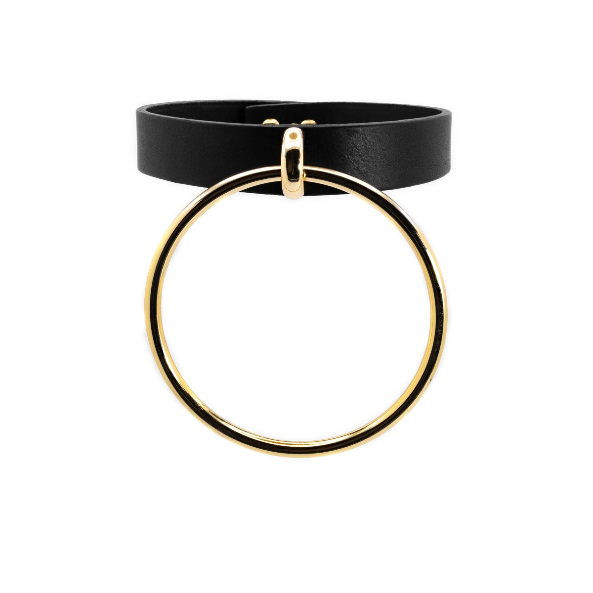 Black Leather Choker with Golden Ring