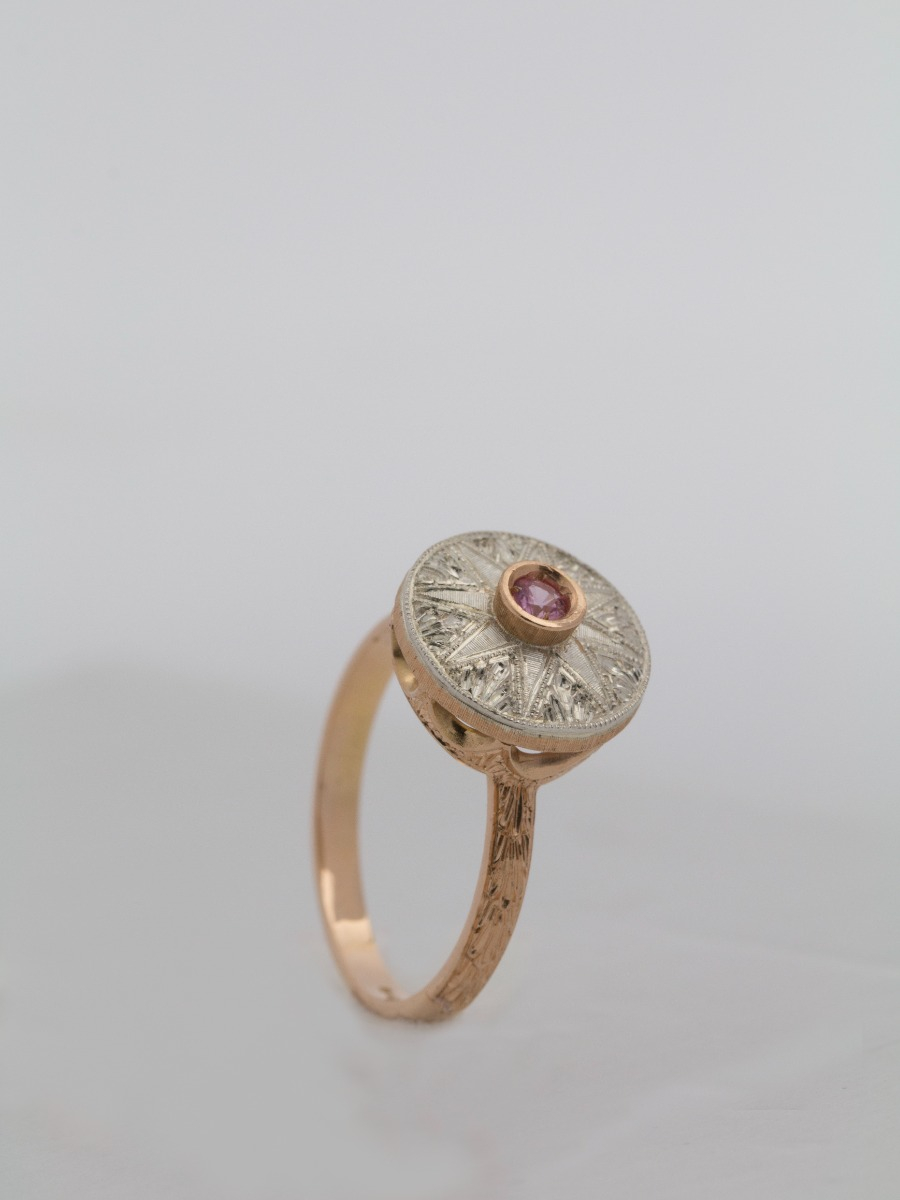 Engraved Star Ring in 18K Rose Gold and 925 Silver