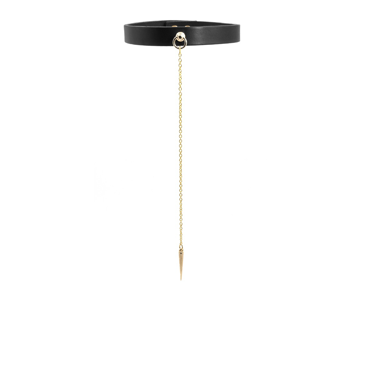 Black Leather Choker with Golden Pendulum