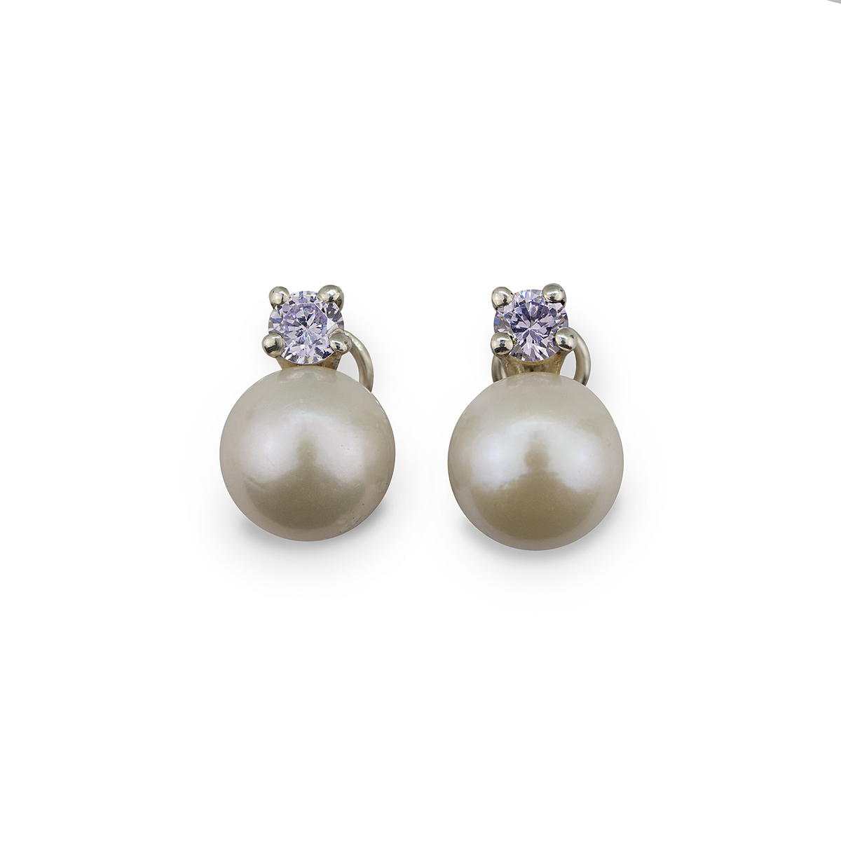 Freshwater Pearl Silver earrings with Lilac zircon