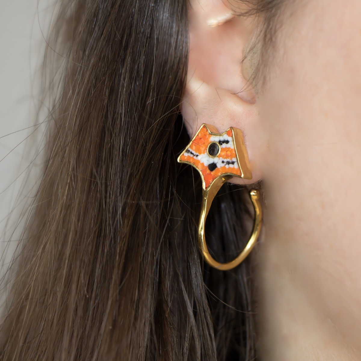 Micromosaic Tiger-Ray Brass Earrings