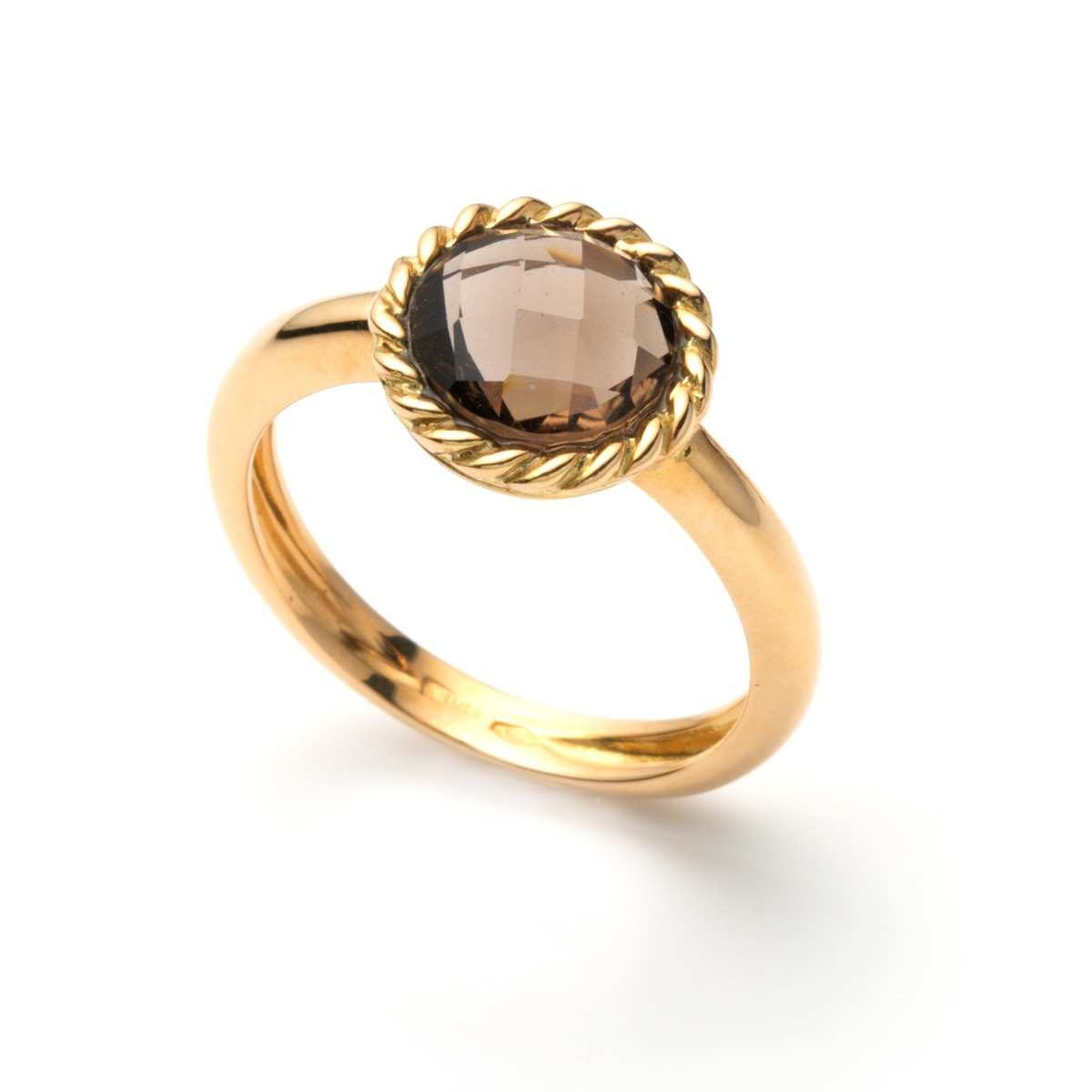 18 Kt Yellow Gold Ring set with Multifaced Cutting Smoked Quartz